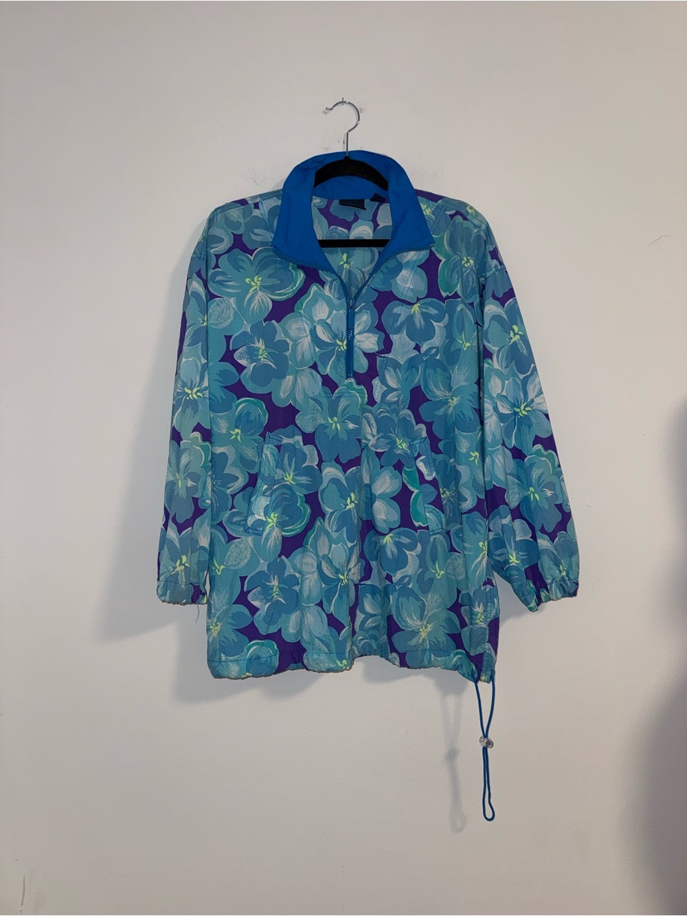 VTG 80s LizSport 1/4 Zip Hawaiian Floral Oversized Pull-Over Windbreaker Sz M